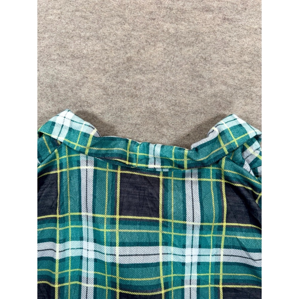 Rose Gal Womens 22 Plaid Stretch V Neck High Low Hem Blouse Top Green Multi - Picture 9 of 14